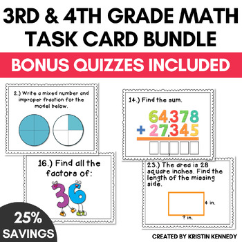 3rd and 4th Grade Math Task Card Bundle