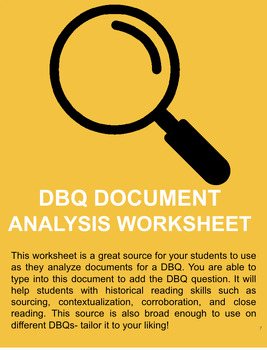 DBQ Document Analysis Worksheet