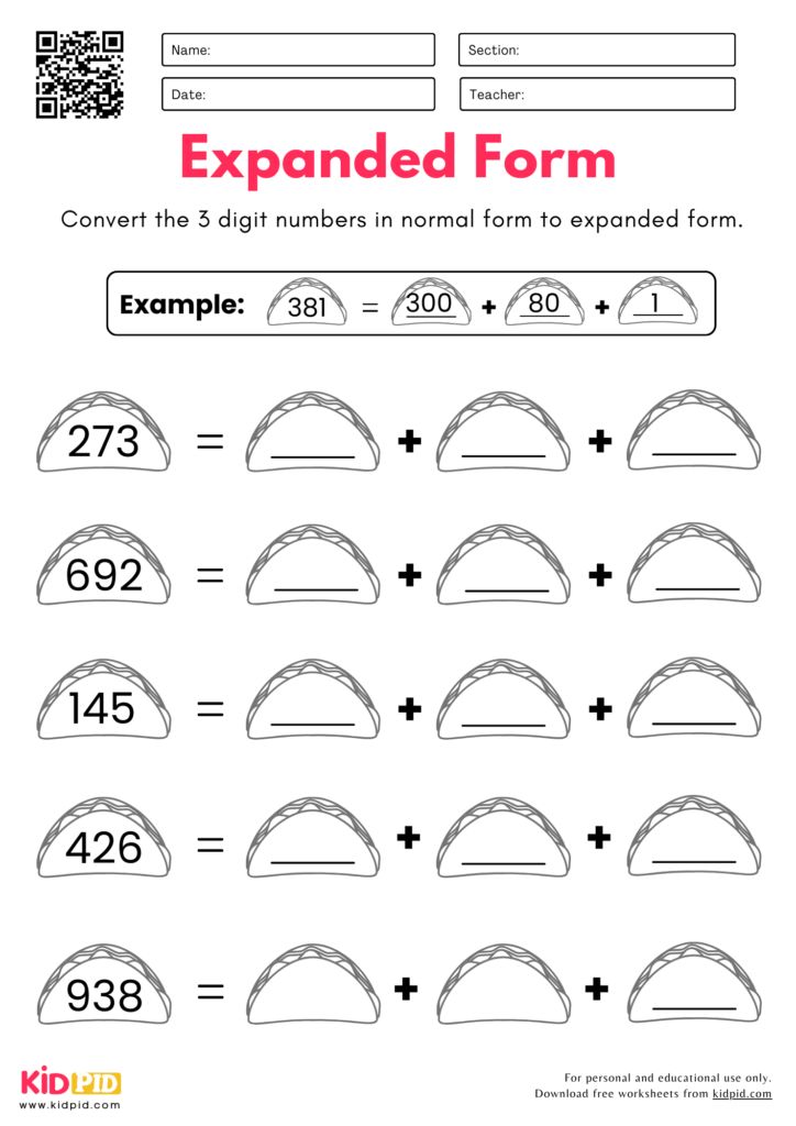 Convert to Expanded Form: Grade 3 Place Value Worksheets